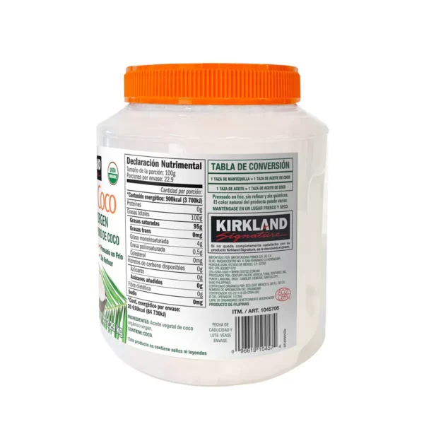 Kirkland Signature Aceite De Coco Orgánico Virgen 2.29 Kg - Image 3