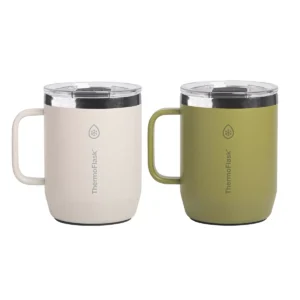 ThermoFlask Taza Para Cafe Con Aislamiento Al Vacio 2 Piezas Blanco - Verde
