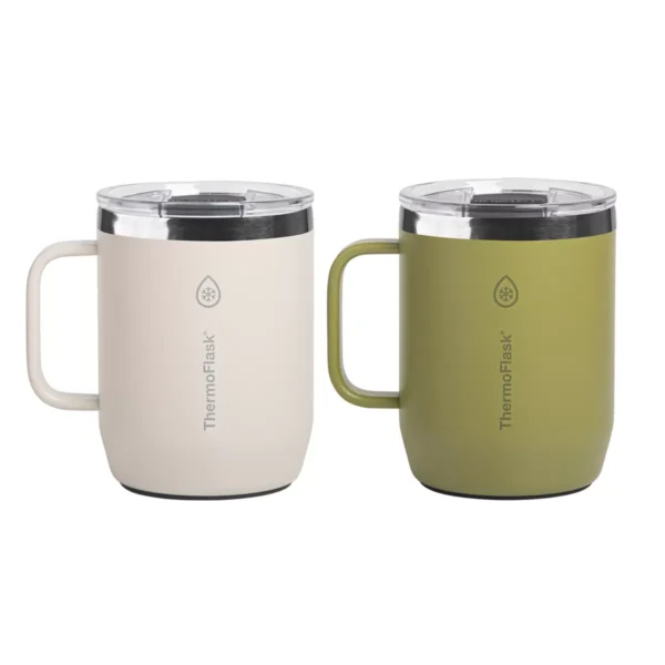 ThermoFlask Taza Para Cafe Con Aislamiento Al Vacio 2 Piezas Blanco - Verde