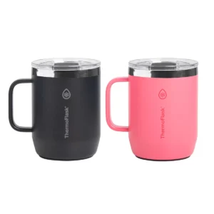 ThermoFlask Taza Para Cafe Con Aislamiento Al Vacio 2 Piezas Negro - Rosado