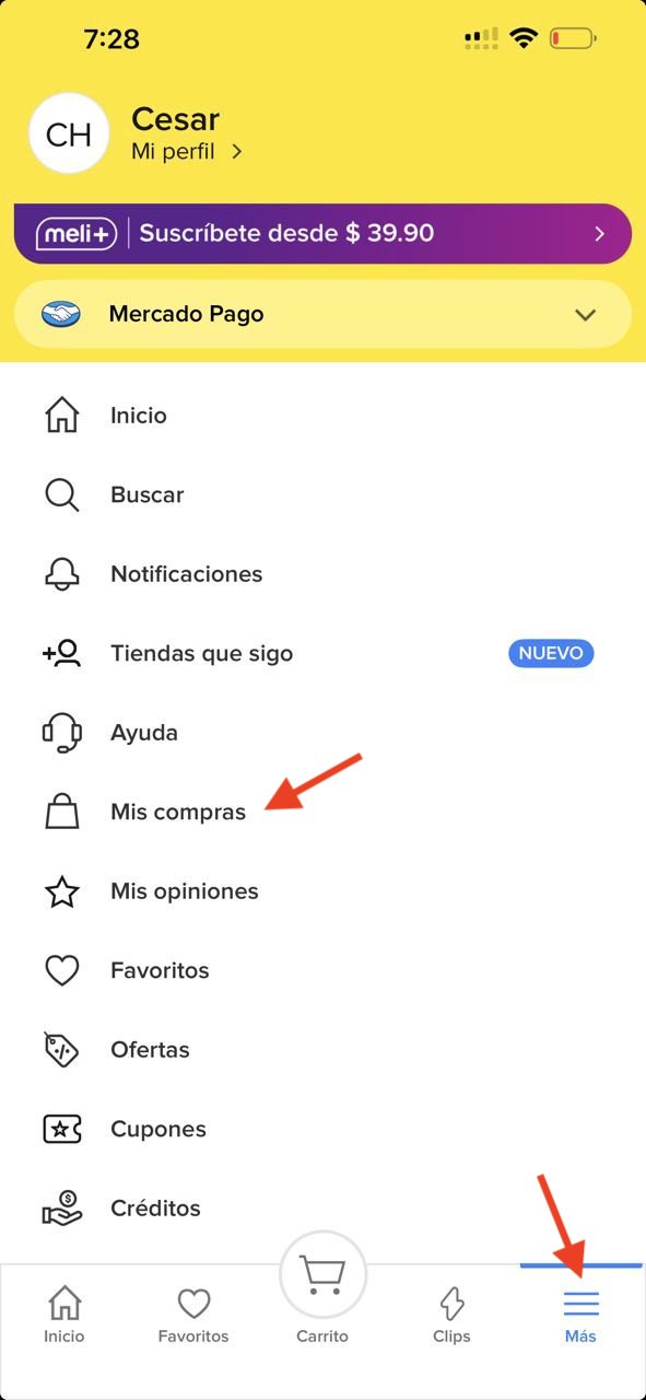 Menú Más y Mis compras