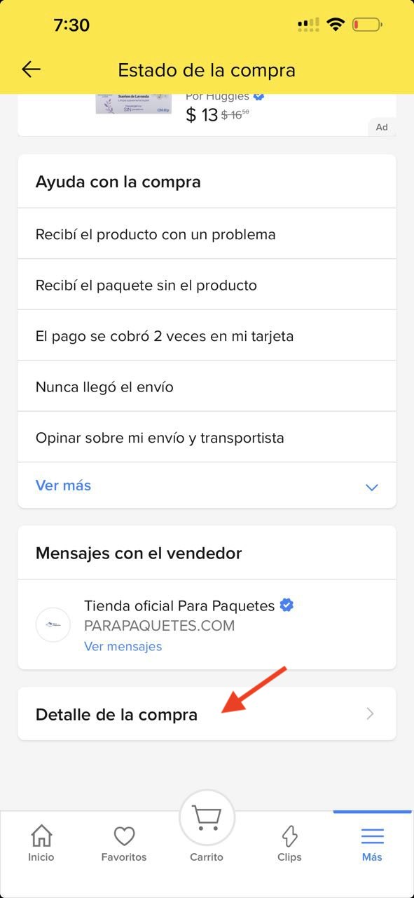Botón Detalle de la compra