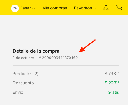 Número de compra visible